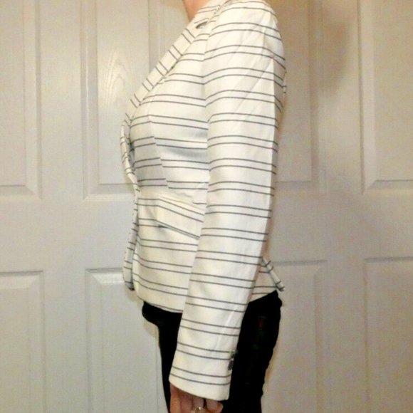 Cream Jacket Black Stripe Zara Basic Winter White Office Work Wear Woman S - Picture 5 of 10